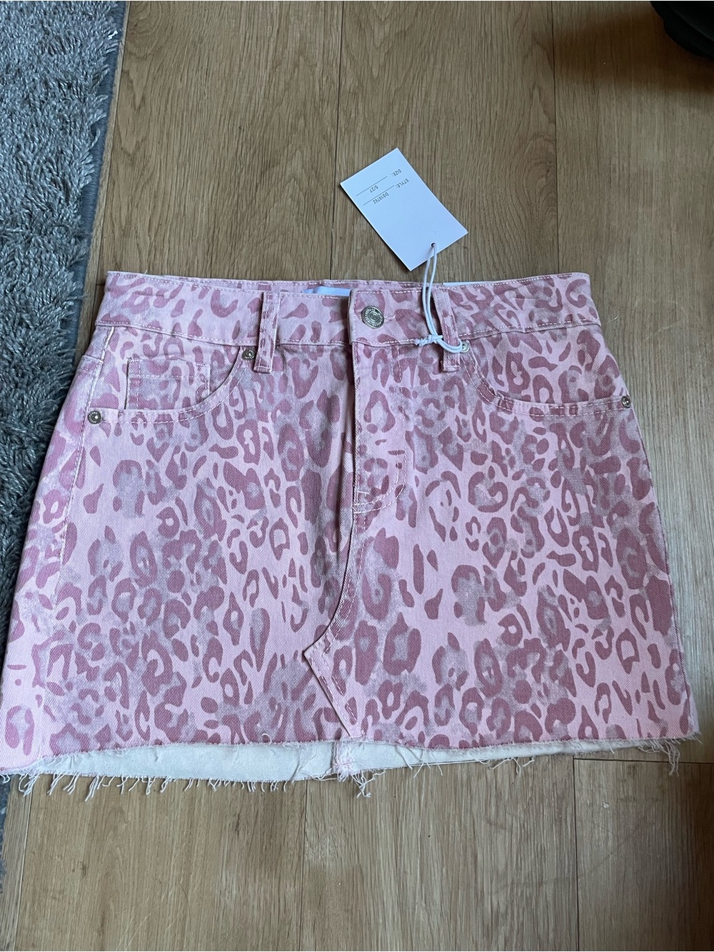 Pink Leopard Print Denim Mini Skirt